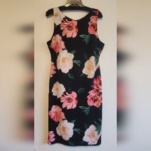 Floral Print Black Sleeveless Midi Dress - Pink & Cream Blooms
